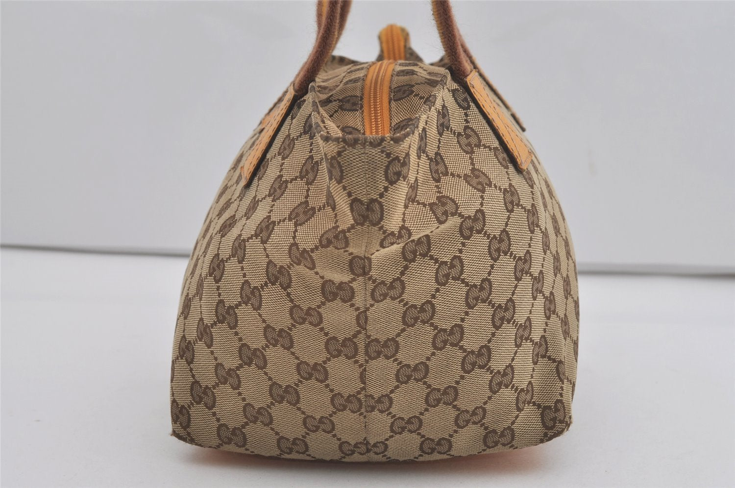 Authentic GUCCI Sherry Line Hand Tote Bag GG Canvas Leather 131228 Brown 7760I
