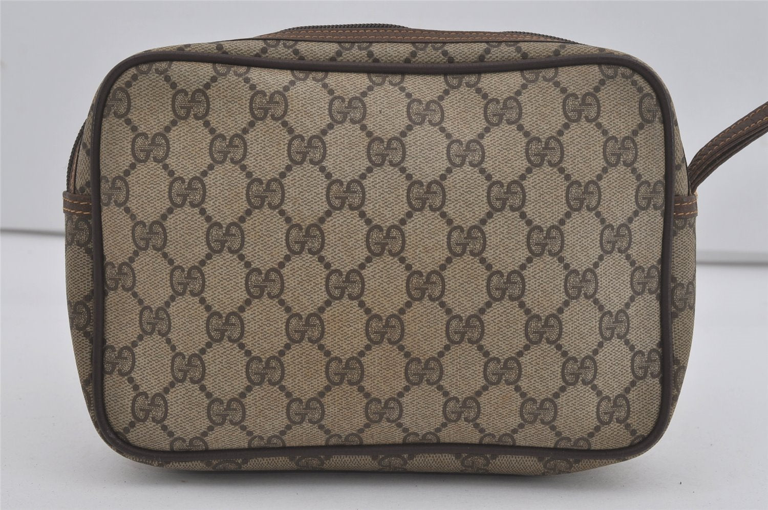 Authentic GUCCI Vintage Clutch Hand Bag Purse GG PVC Leather Brown Junk 7761I