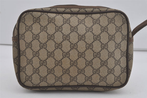 Authentic GUCCI Vintage Clutch Hand Bag Purse GG PVC Leather Brown Junk 7761I