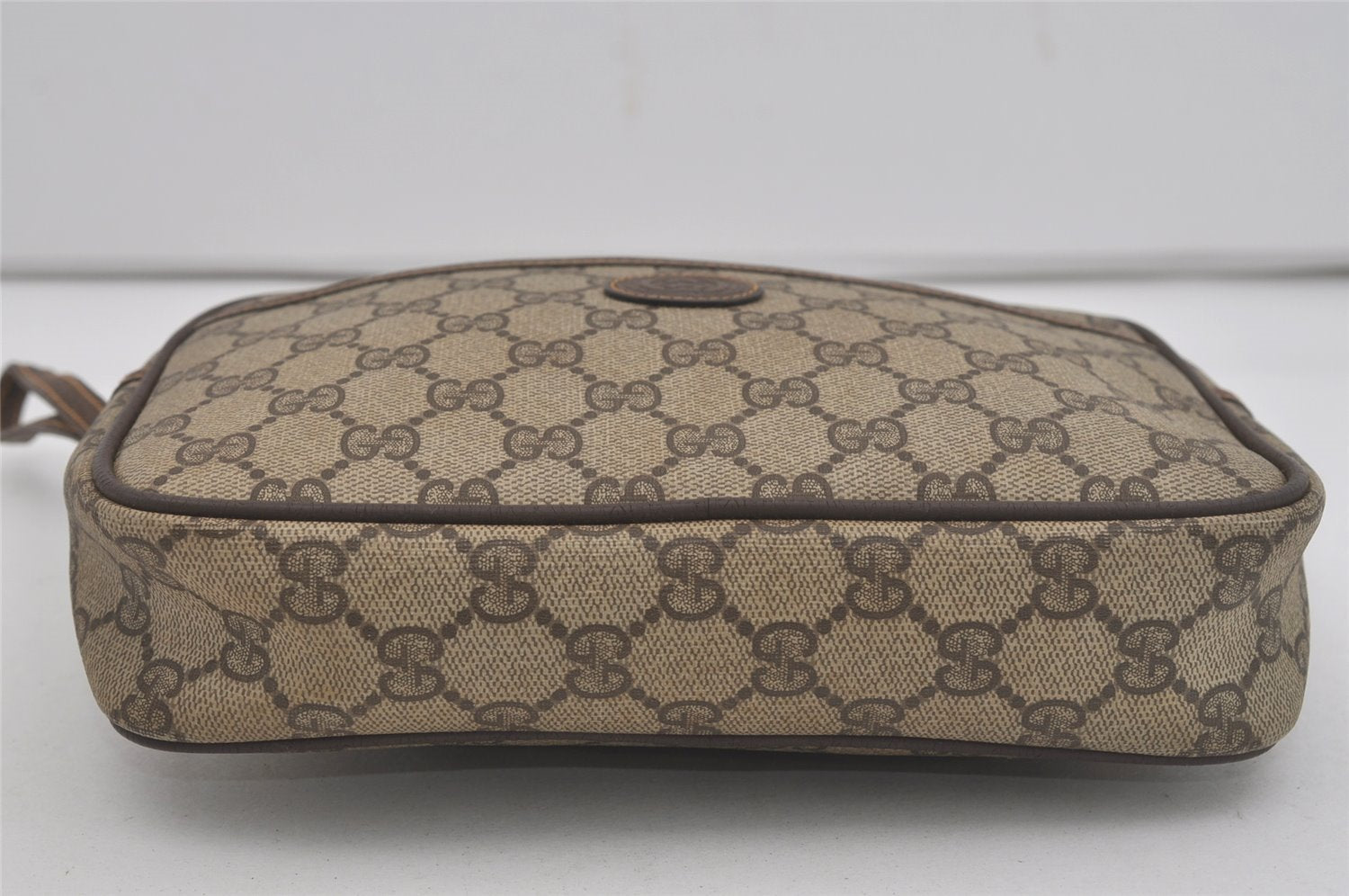 Authentic GUCCI Vintage Clutch Hand Bag Purse GG PVC Leather Brown Junk 7761I