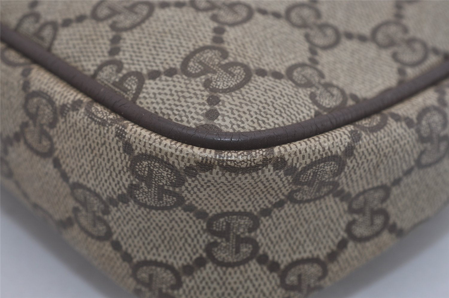 Authentic GUCCI Vintage Clutch Hand Bag Purse GG PVC Leather Brown Junk 7761I