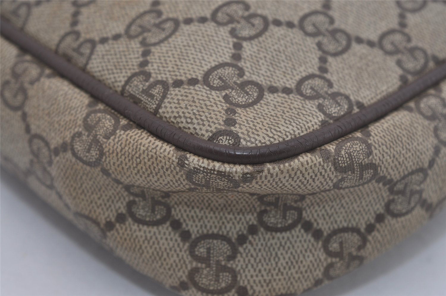 Authentic GUCCI Vintage Clutch Hand Bag Purse GG PVC Leather Brown Junk 7761I