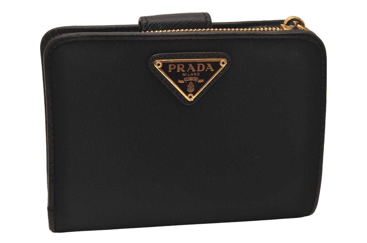 Authentic PRADA Vintage Nylon Saffiano Leather Bifold Wallet Purse Black 7762J