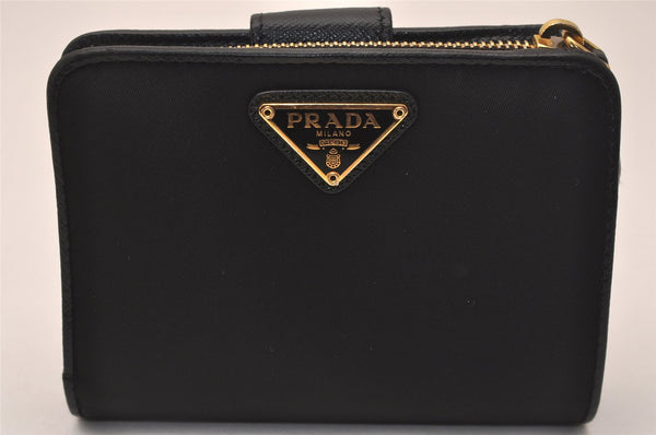 Authentic PRADA Vintage Nylon Saffiano Leather Bifold Wallet Purse Black 7762J