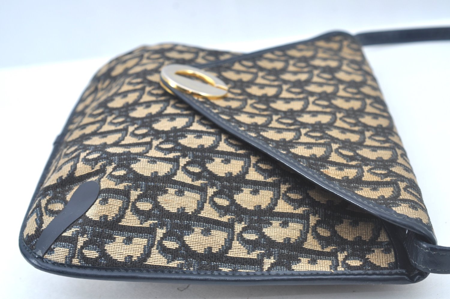 Authentic Christian Dior Trotter Shoulder Bag Canvas Leather Navy Blue Junk 7763I