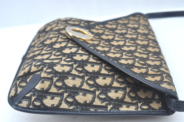 Authentic Christian Dior Trotter Shoulder Bag Canvas Leather Navy Blue Junk 7763I