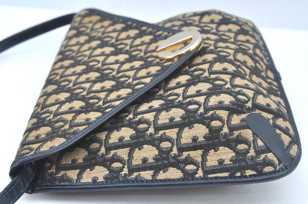 Authentic Christian Dior Trotter Shoulder Bag Canvas Leather Navy Blue Junk 7763I