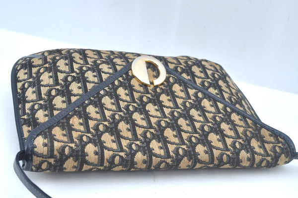 Authentic Christian Dior Trotter Shoulder Bag Canvas Leather Navy Blue Junk 7763I