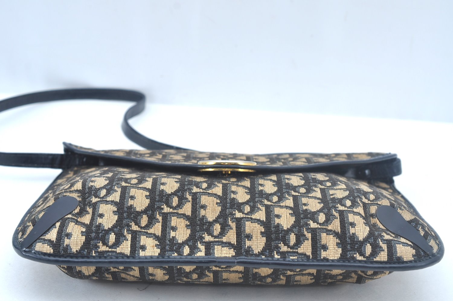 Authentic Christian Dior Trotter Shoulder Bag Canvas Leather Navy Blue Junk 7763I