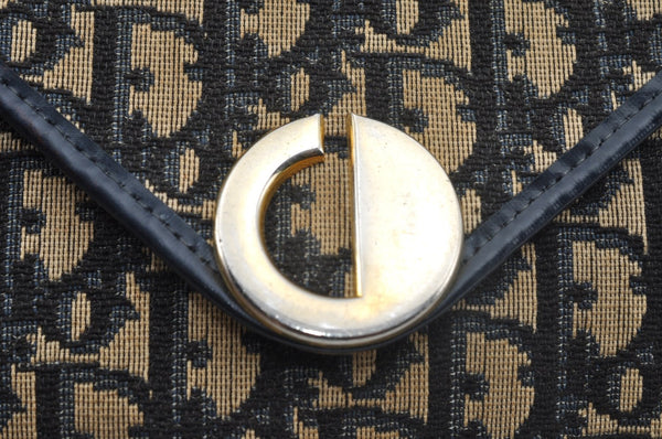 Authentic Christian Dior Trotter Shoulder Bag Canvas Leather Navy Blue Junk 7763I