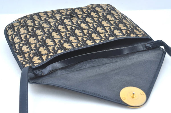 Authentic Christian Dior Trotter Shoulder Bag Canvas Leather Navy Blue Junk 7763I
