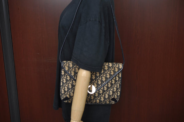 Authentic Christian Dior Trotter Shoulder Bag Canvas Leather Navy Blue Junk 7763I