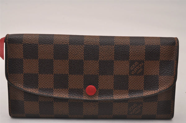 Authentic Louis Vuitton Damier Portefeuille Emilie Wallet Red N63544 LV 7764J