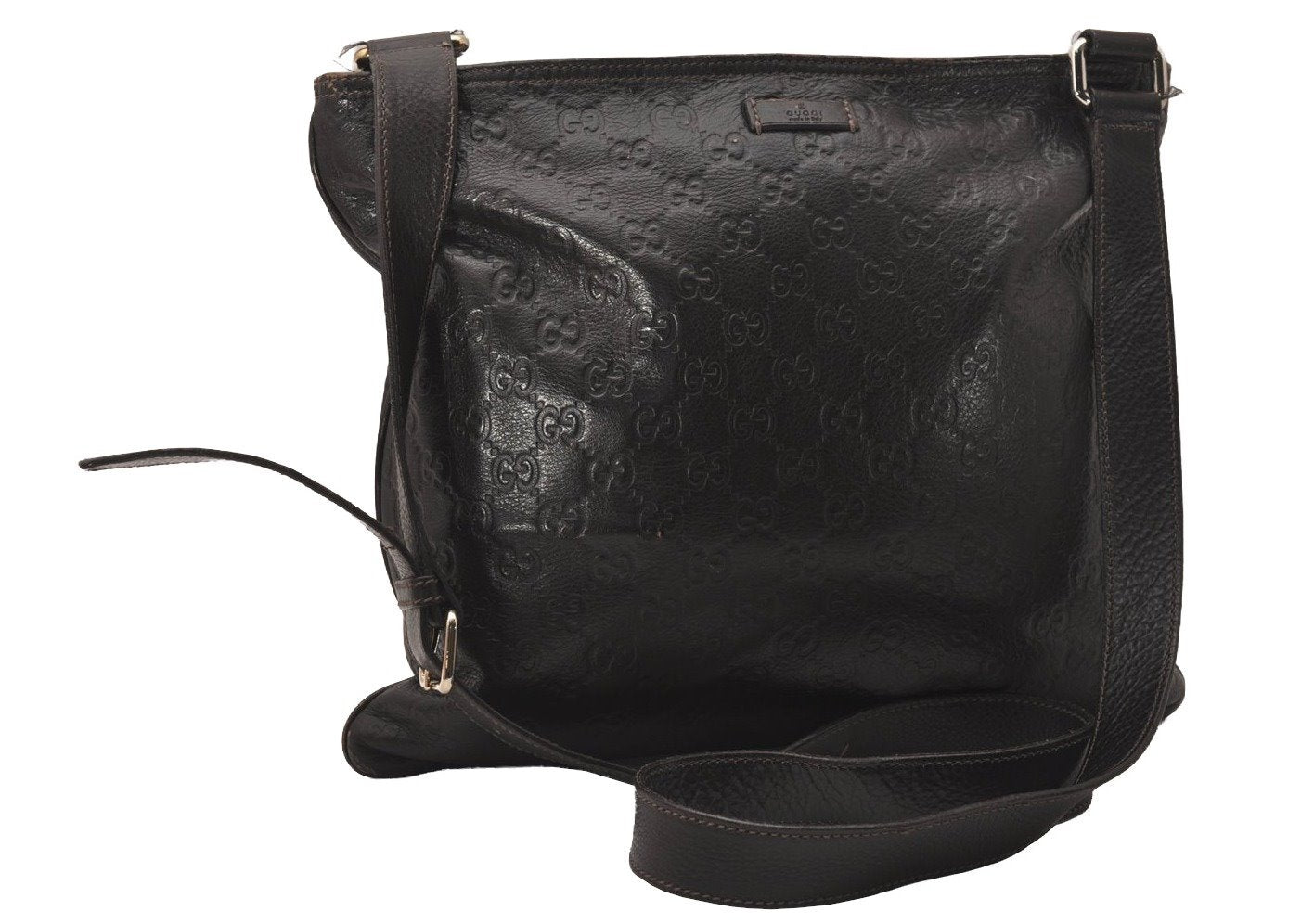 Authentic GUCCI Guccissima GG Leather Shoulder Cross Bag 201446 Brown 7765J