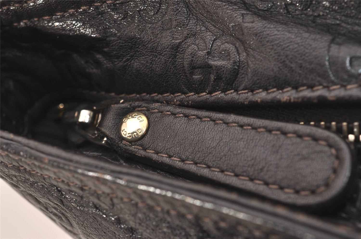 Authentic GUCCI Guccissima GG Leather Shoulder Cross Bag 201446 Brown 7765J