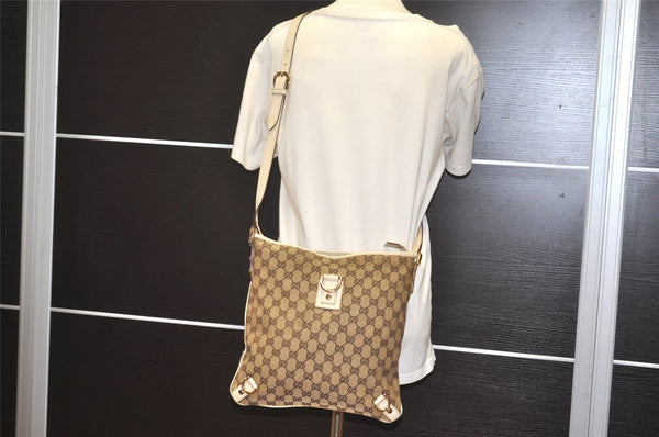 Authentic GUCCI Abbey Shoulder Cross Bag GG Canvas Leather 131326 Brown 7768I