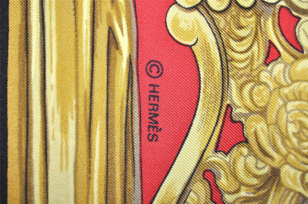 Authentic HERMES Carre 90 Scarf "ETRIERS" Silk Black Box 7769J