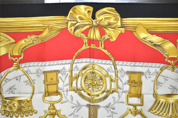 Authentic HERMES Carre 90 Scarf "ETRIERS" Silk Black Box 7769J