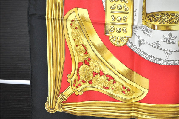 Authentic HERMES Carre 90 Scarf "ETRIERS" Silk Black Box 7769J