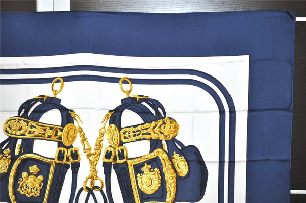 Authentic HERMES Carre 90 Scarf "BRIDES de GALA par" Silk Navy 7771J