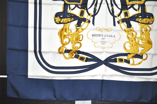 Authentic HERMES Carre 90 Scarf "BRIDES de GALA par" Silk Navy 7771J