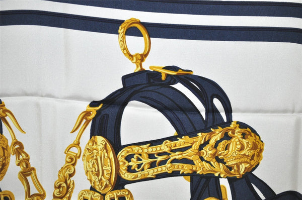 Authentic HERMES Carre 90 Scarf "BRIDES de GALA par" Silk Navy 7771J