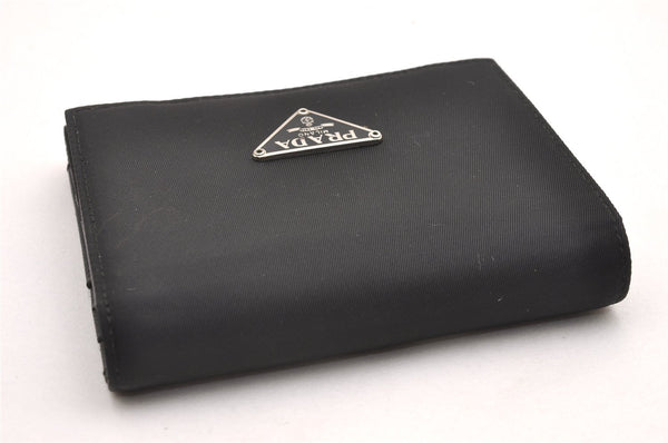 Authentic PRADA Vintage Nylon Saffiano Leather Trifold Wallet Purse Black 7773I