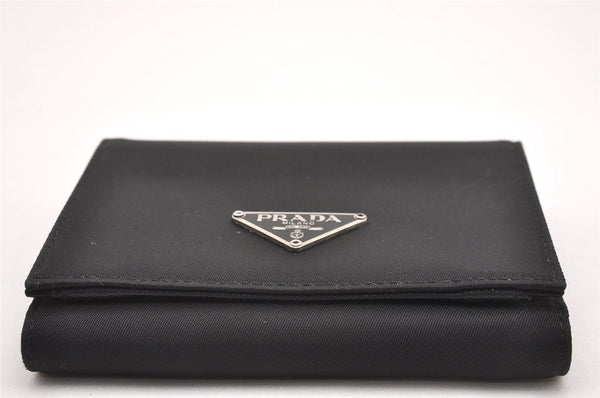 Authentic PRADA Vintage Nylon Saffiano Leather Trifold Wallet Purse Black 7773I