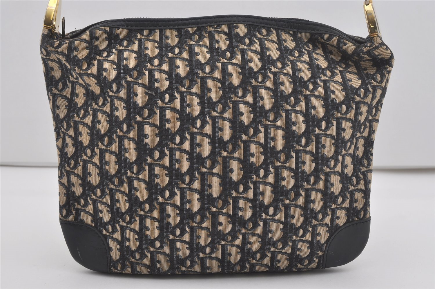 Authentic Christian Dior Trotter Shoulder Hand Bag Canvas Leather Blue 7776I