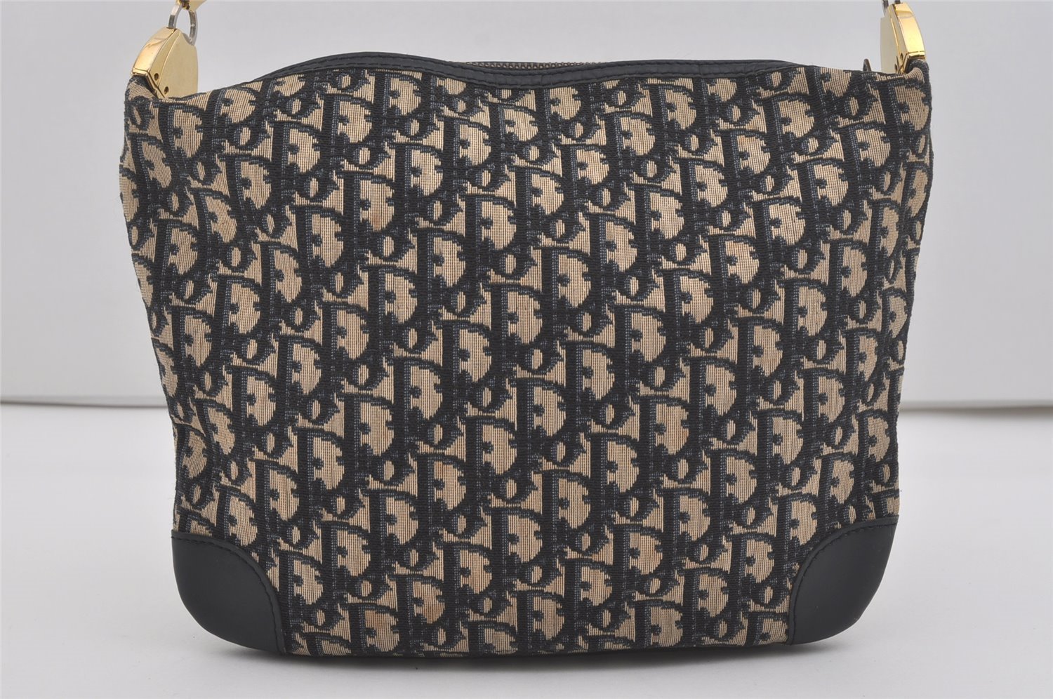 Authentic Christian Dior Trotter Shoulder Hand Bag Canvas Leather Blue 7776I