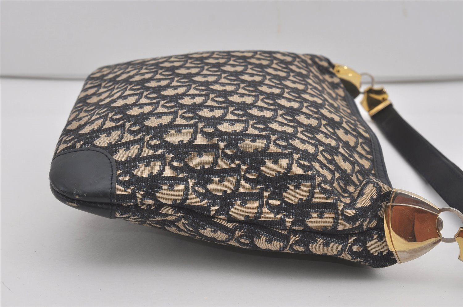 Authentic Christian Dior Trotter Shoulder Hand Bag Canvas Leather Blue 7776I