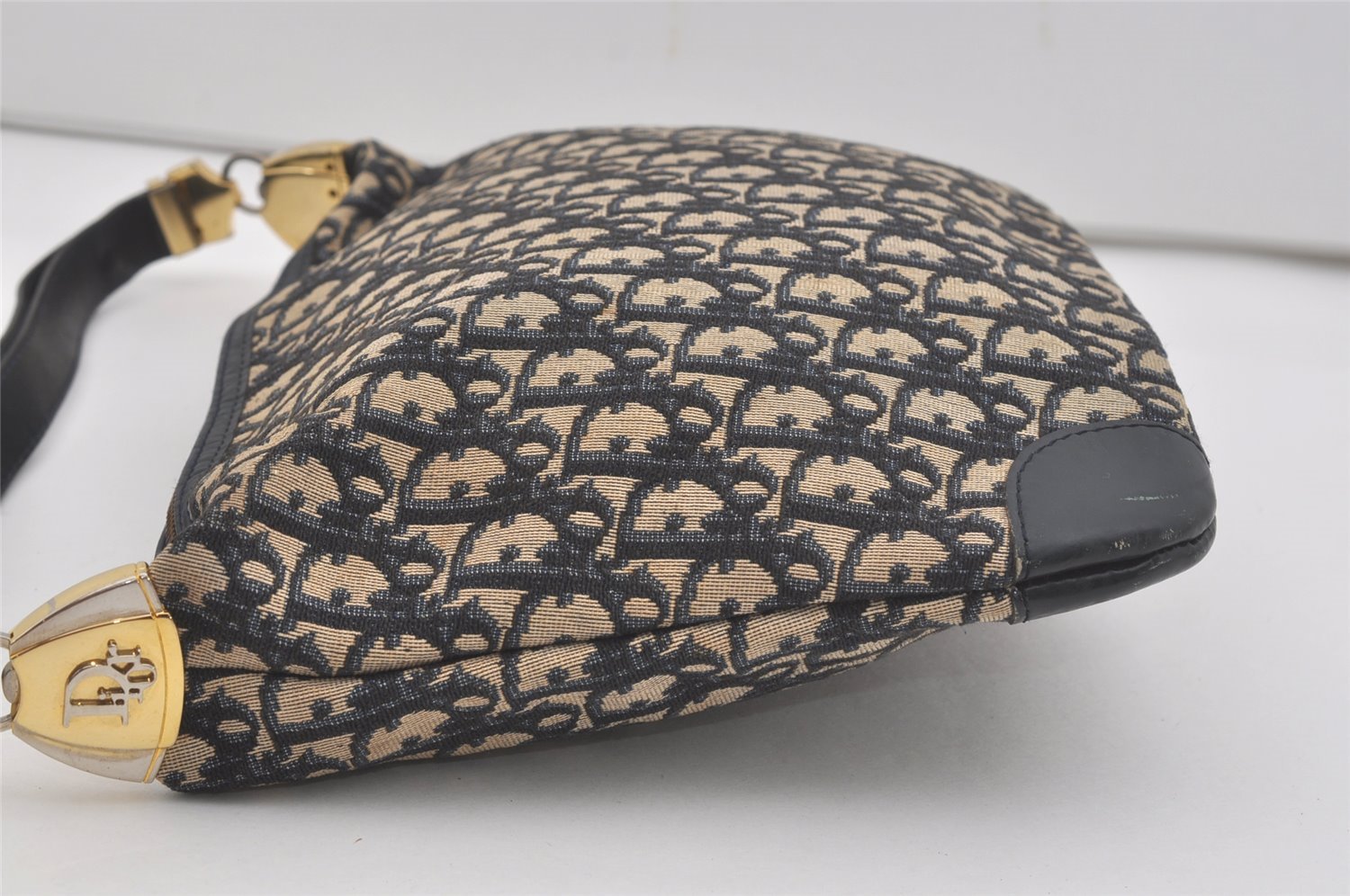 Authentic Christian Dior Trotter Shoulder Hand Bag Canvas Leather Blue 7776I