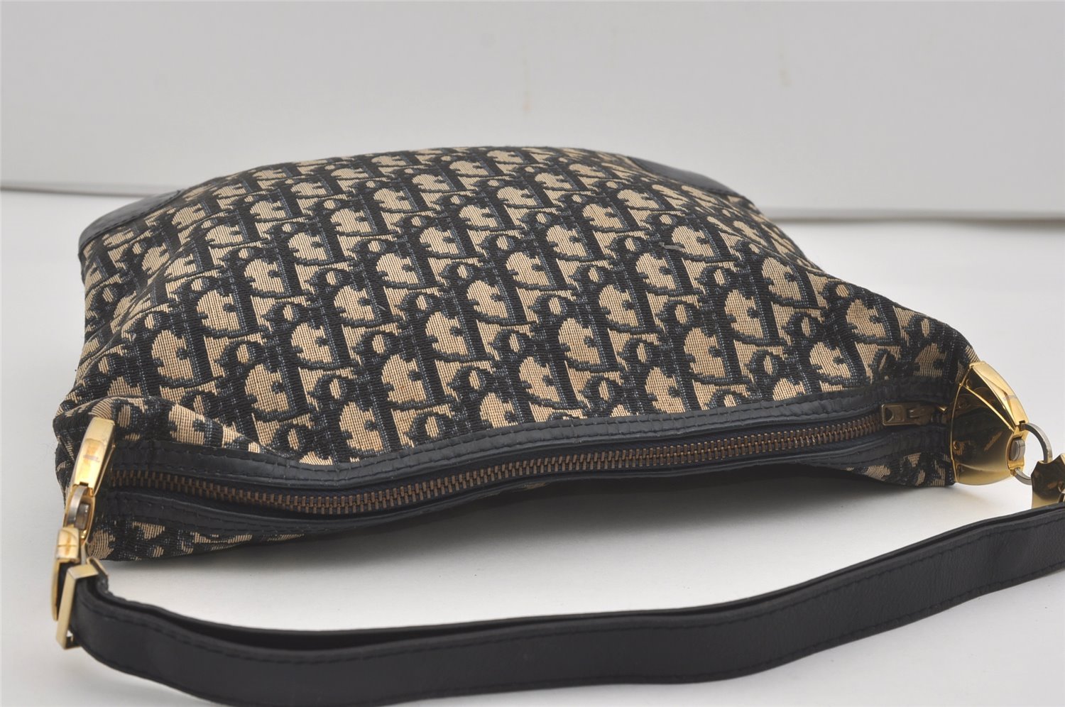 Authentic Christian Dior Trotter Shoulder Hand Bag Canvas Leather Blue 7776I