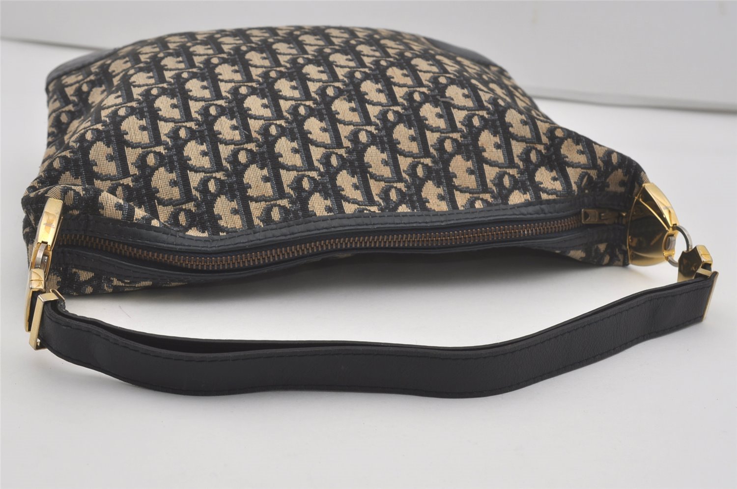 Authentic Christian Dior Trotter Shoulder Hand Bag Canvas Leather Blue 7776I