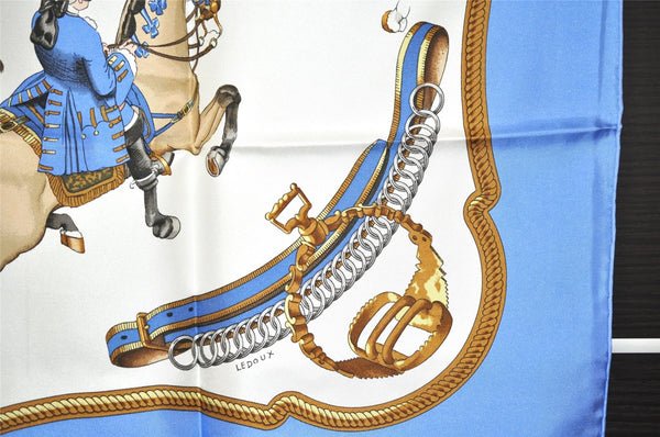 Authentic HERMES Carre 90 Scarf "REPRISE" Silk Light Blue 7776J