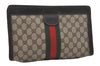 Authentic GUCCI Web Sherry Line Clutch Hand Bag Purse GG PVC Leather Brown 7778I