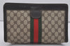 Authentic GUCCI Web Sherry Line Clutch Hand Bag Purse GG PVC Leather Brown 7778I