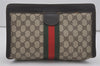 Authentic GUCCI Web Sherry Line Clutch Hand Bag Purse GG PVC Leather Brown 7778I