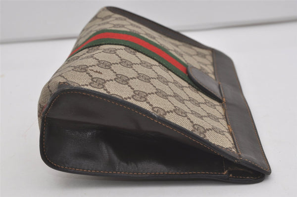 Authentic GUCCI Web Sherry Line Clutch Hand Bag Purse GG PVC Leather Brown 7778I