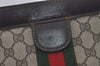 Authentic GUCCI Web Sherry Line Clutch Hand Bag Purse GG PVC Leather Brown 7778I