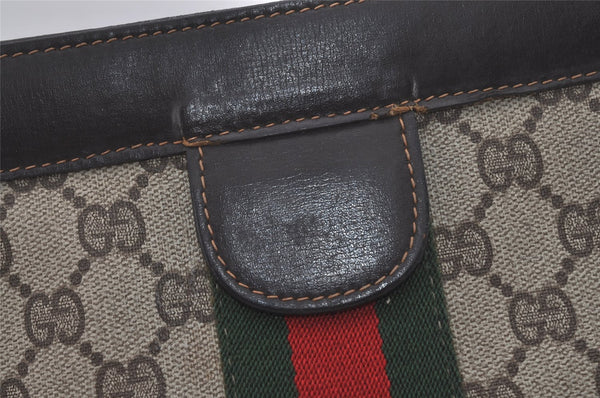 Authentic GUCCI Web Sherry Line Clutch Hand Bag Purse GG PVC Leather Brown 7778I