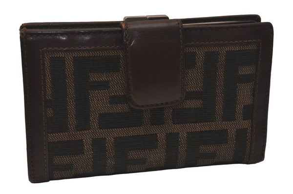 Authentic FENDI Vintage Zucca Bifold Wallet Purse Canvas Leather Brown 7785J