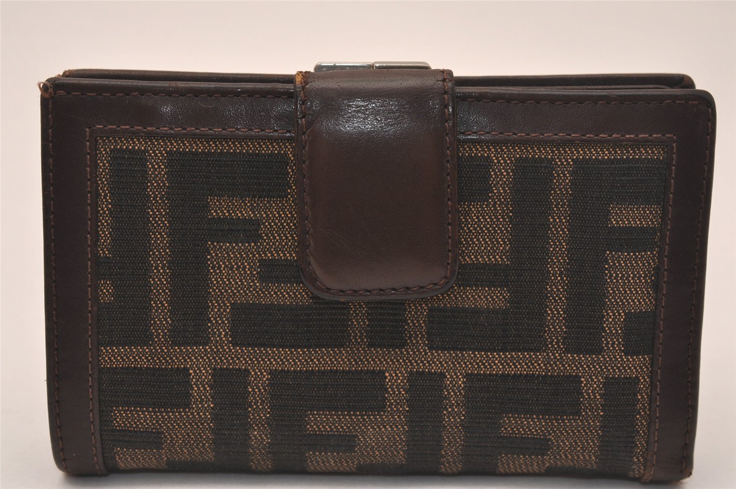 Authentic FENDI Vintage Zucca Bifold Wallet Purse Canvas Leather Brown 7785J