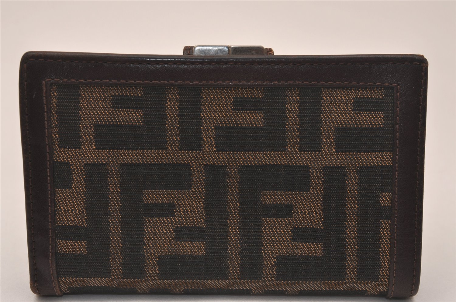 Authentic FENDI Vintage Zucca Bifold Wallet Purse Canvas Leather Brown 7785J