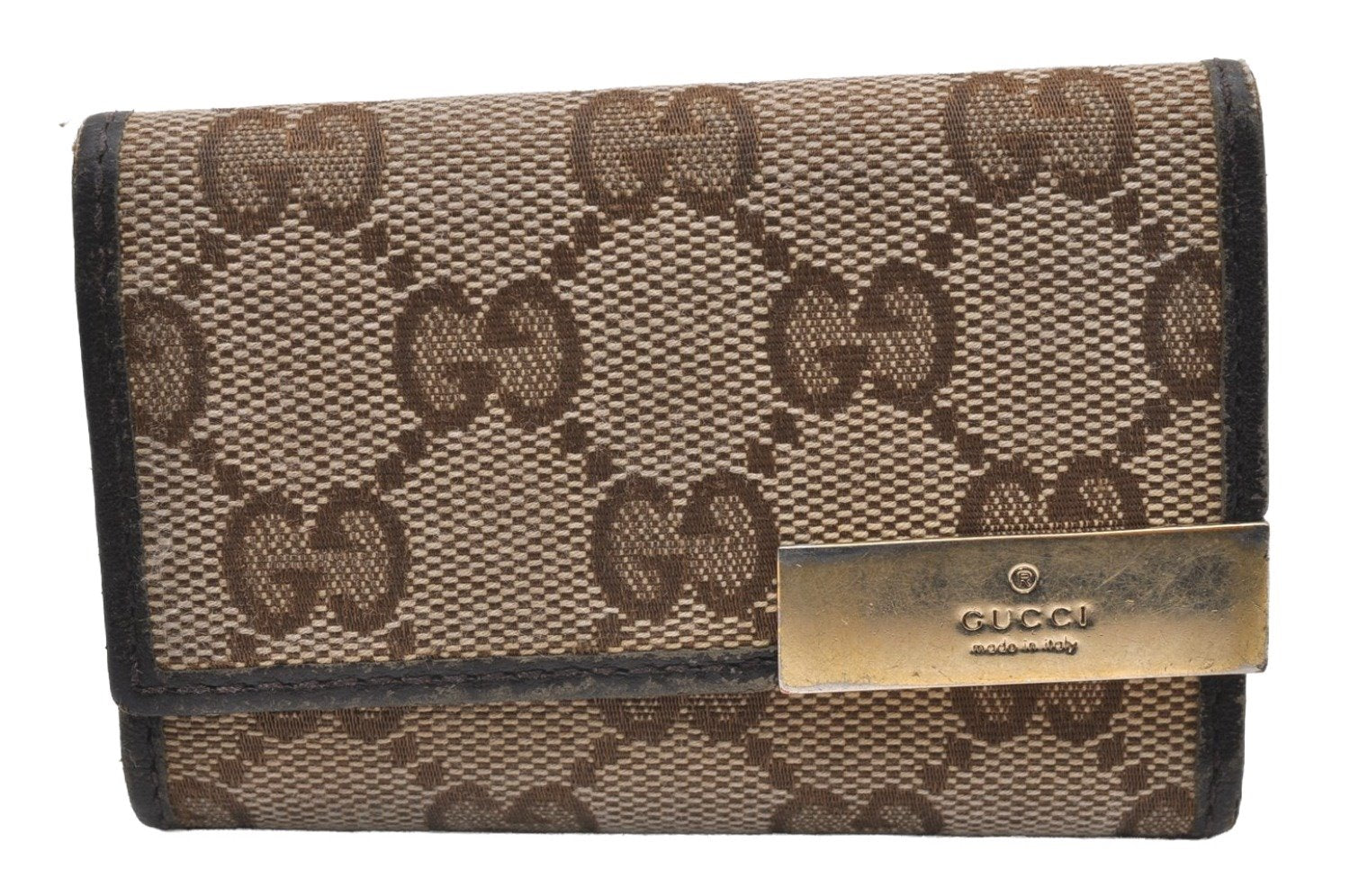 Authentic GUCCI Dice 6 Hooks Key Case Purse GG Canvas Leather 268833 Brown 7787I