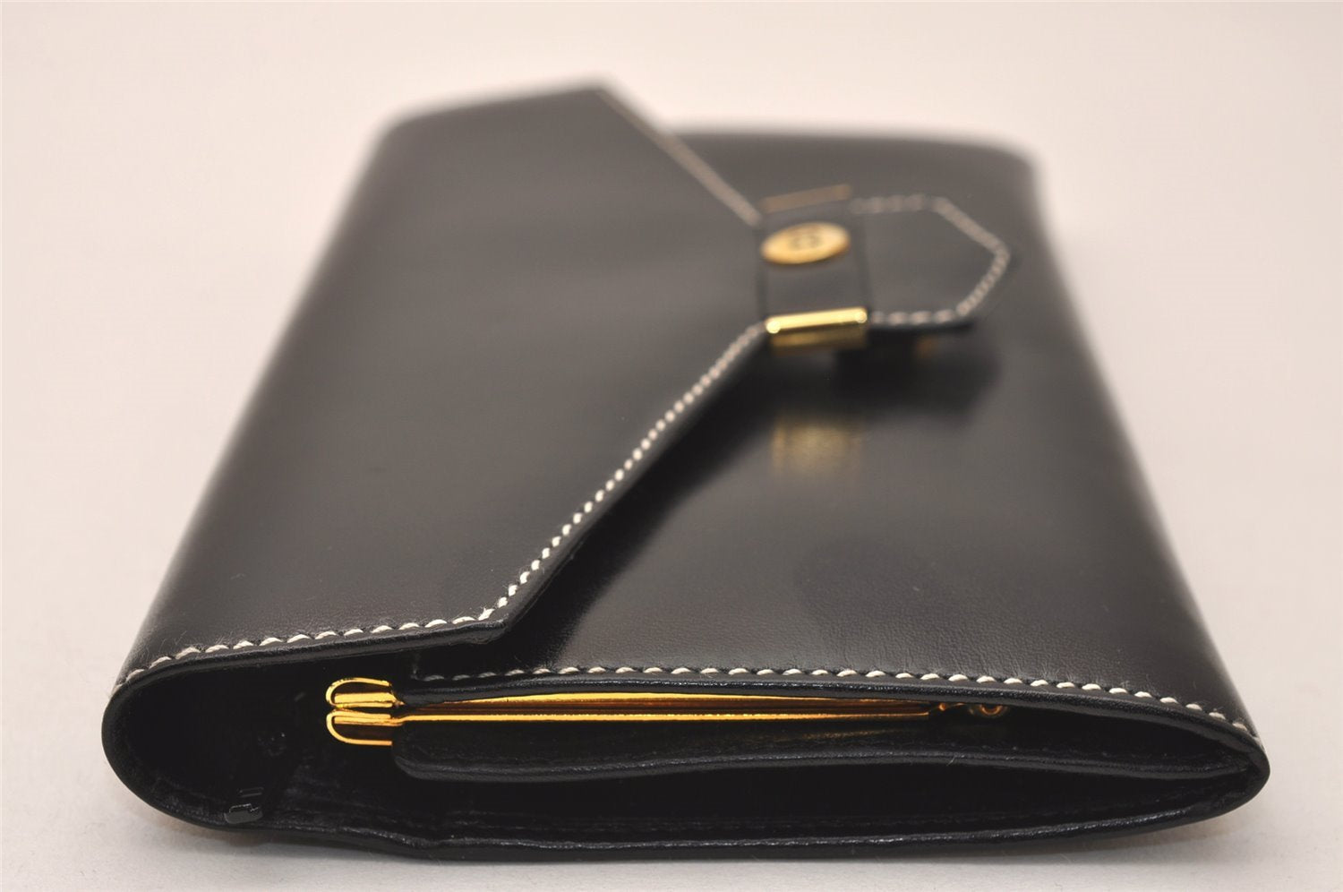 Authentic Christian Dior Vintage Long Wallet Purse Leather Black Box 7787J