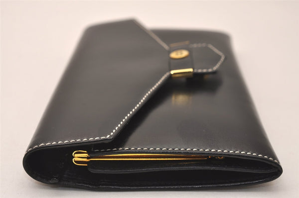 Authentic Christian Dior Vintage Long Wallet Purse Leather Black Box 7787J