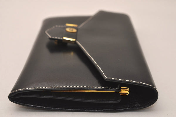 Authentic Christian Dior Vintage Long Wallet Purse Leather Black Box 7787J