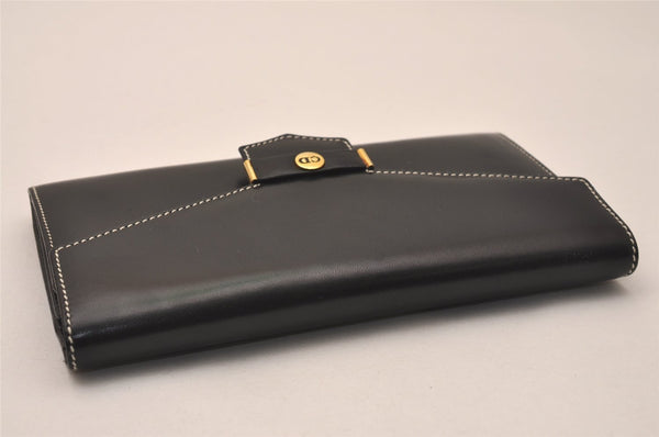 Authentic Christian Dior Vintage Long Wallet Purse Leather Black Box 7787J