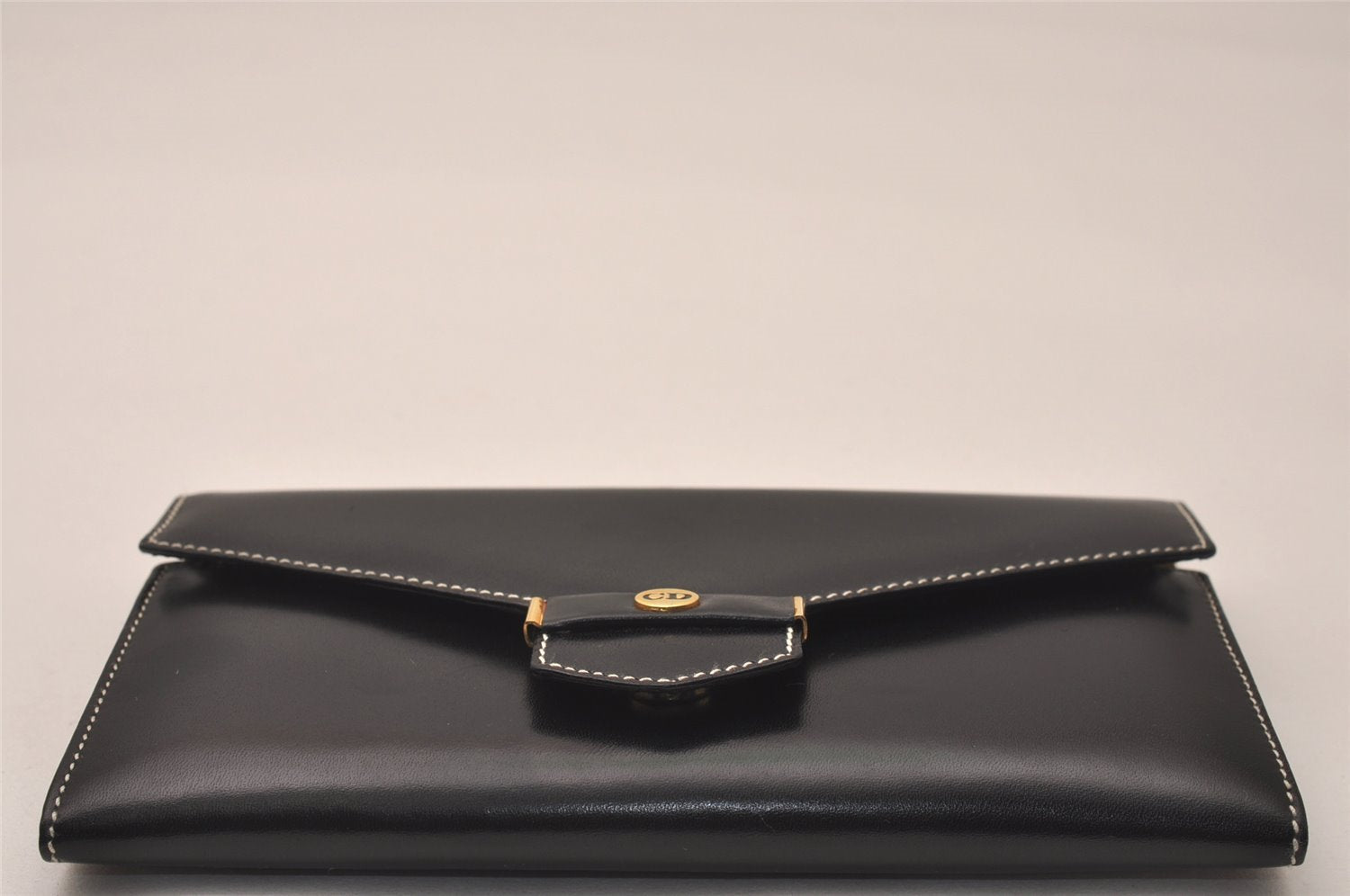 Authentic Christian Dior Vintage Long Wallet Purse Leather Black Box 7787J